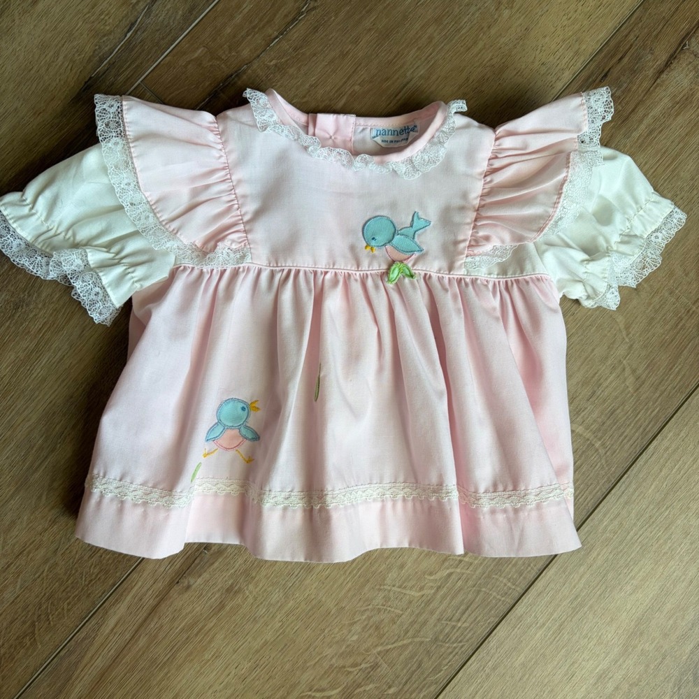 Vintage 3M Nannette Top or Dress with Applique Birds and Lace / Primitive